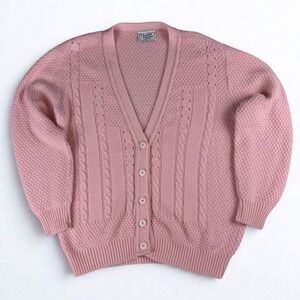Vintage Pink Cardigan Sweater‎ Womens Knitted Carriage Court Valentines USA